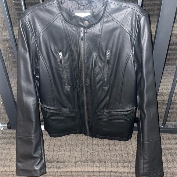 Black Leather jacket Lightweight, never worn, fake leather, silk inside - Picture 1 of 5